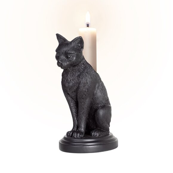 Black Cat Candle Holder Alchemy Gothic Faust's Familiar Candlestick Holder - Picture 2 of 4
